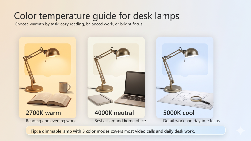 Desk lamp color temperature guide for warm neutral and cool light