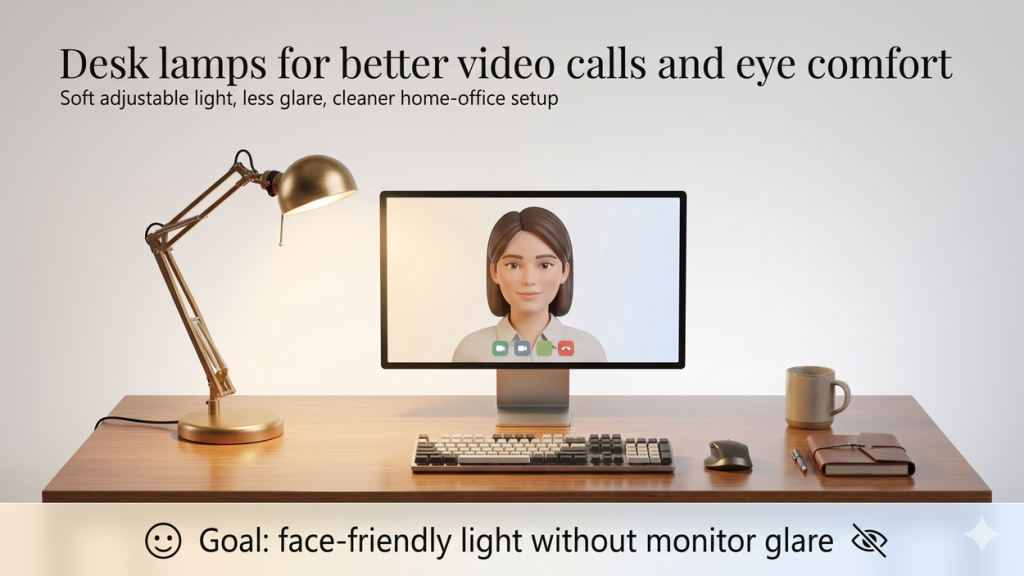 Desk lamp setup for better video calls and eye comfort