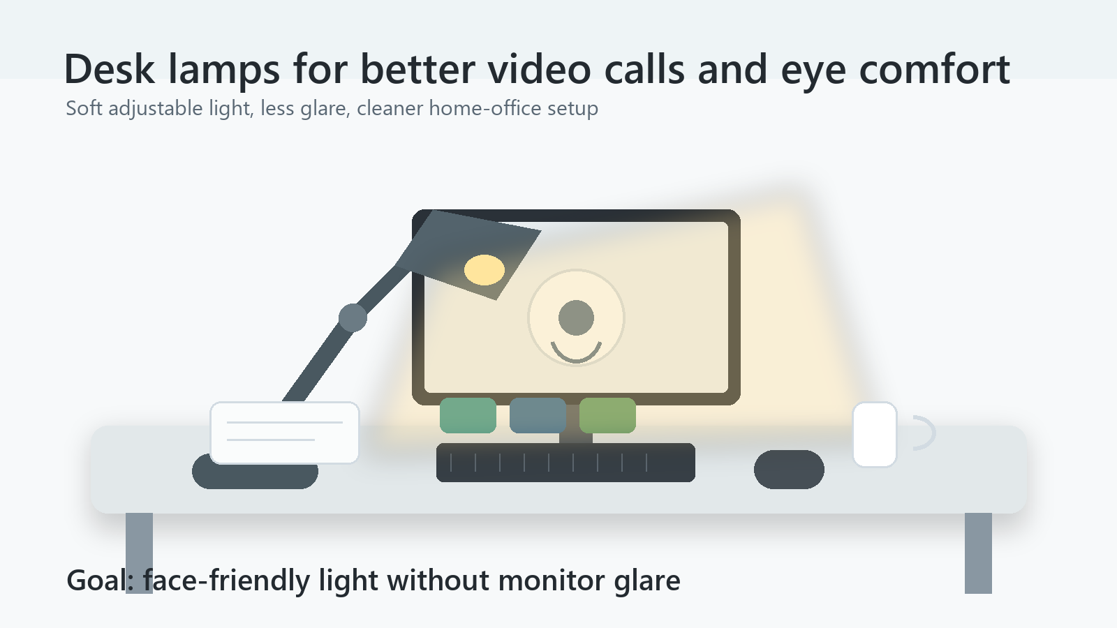 Desk lamp setup for better video calls and eye comfort