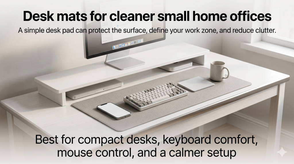 Desk mat setup for a cleaner small home office