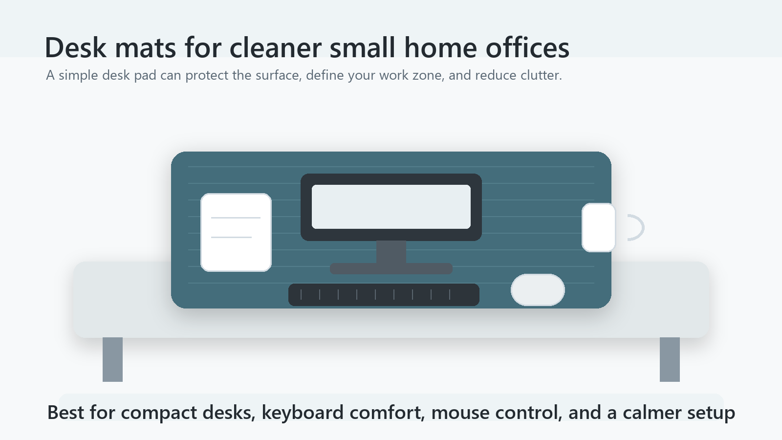 Desk mat setup for a cleaner small home office