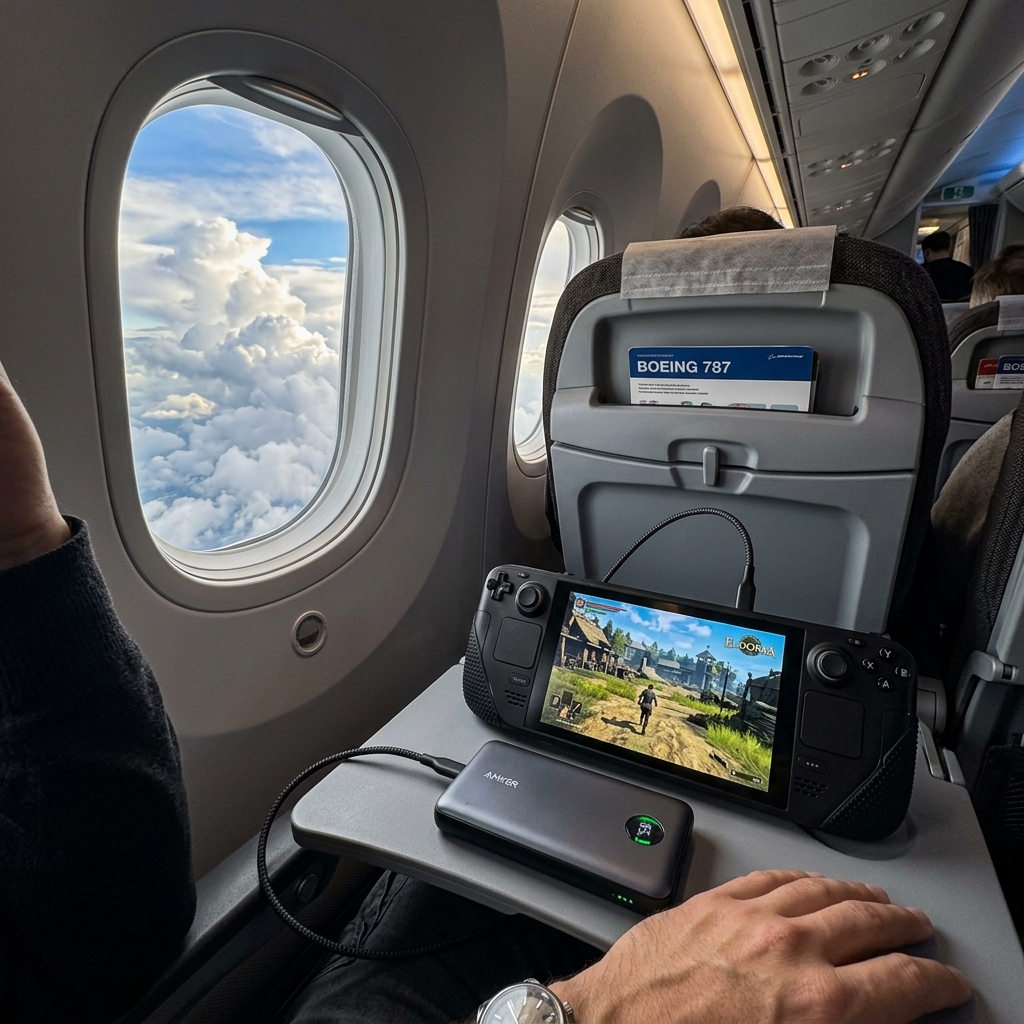 Playing a portable console like Steam Deck on an airplane flight