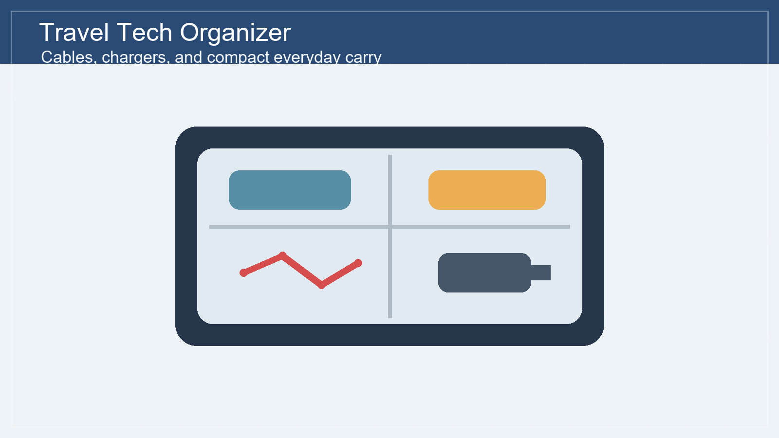 Travel tech organizer with cables and chargers for digital nomads
